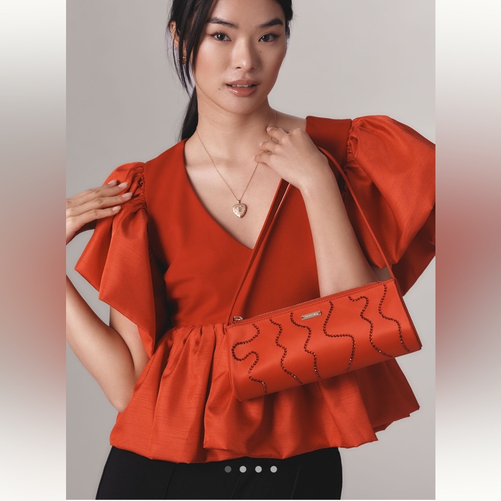 Sunday in Brooklyn Red Puff Sleeve Peplum Blouse